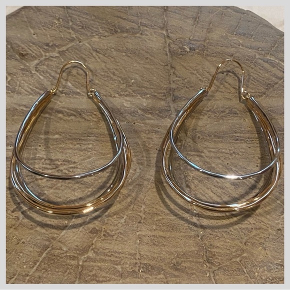 House of Harlow 1960 Jewelry - House Of Harlow 1960 Quadruple 4 Elongated Hoop Silver Gold Earrings NWT
